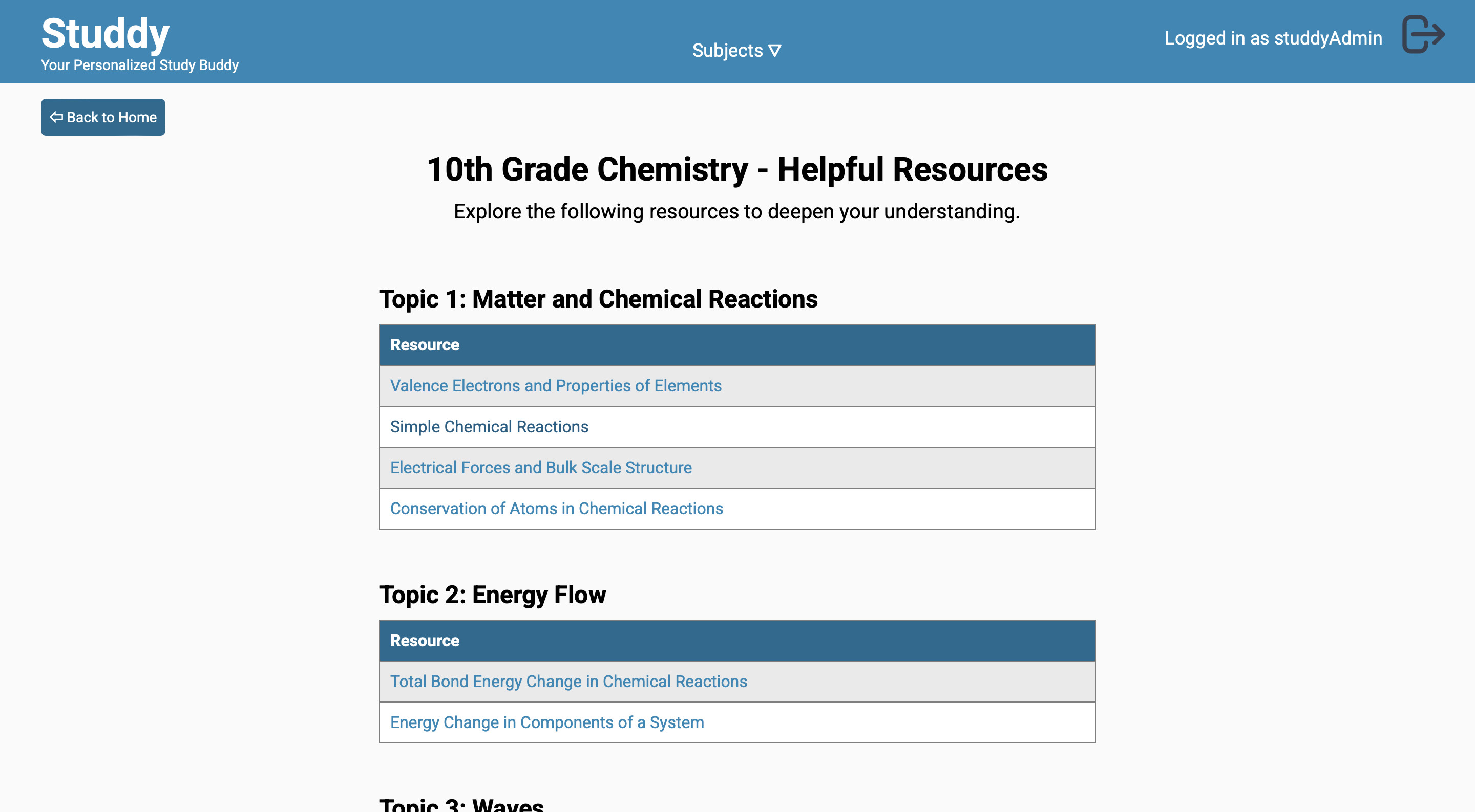 Project 2 - Subject/Resource page